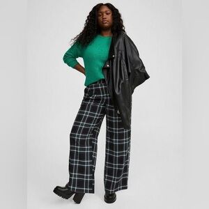 Torrid Wide Leg Studio Crepe High Rise Pant Delilah Plaid Black Purple Green 22S